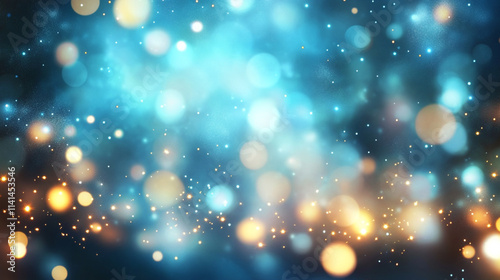 Blue sparkling blurred abstract shiny bokeh background, abstract background with blurred bokeh lights with shiny sparkle glitters, Neon light effect background with bokeh and tiny particles dancing.