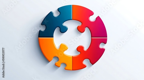 Colorful Interlocking Puzzle Pieces Circle - 3D Render Illustration. AI Generated