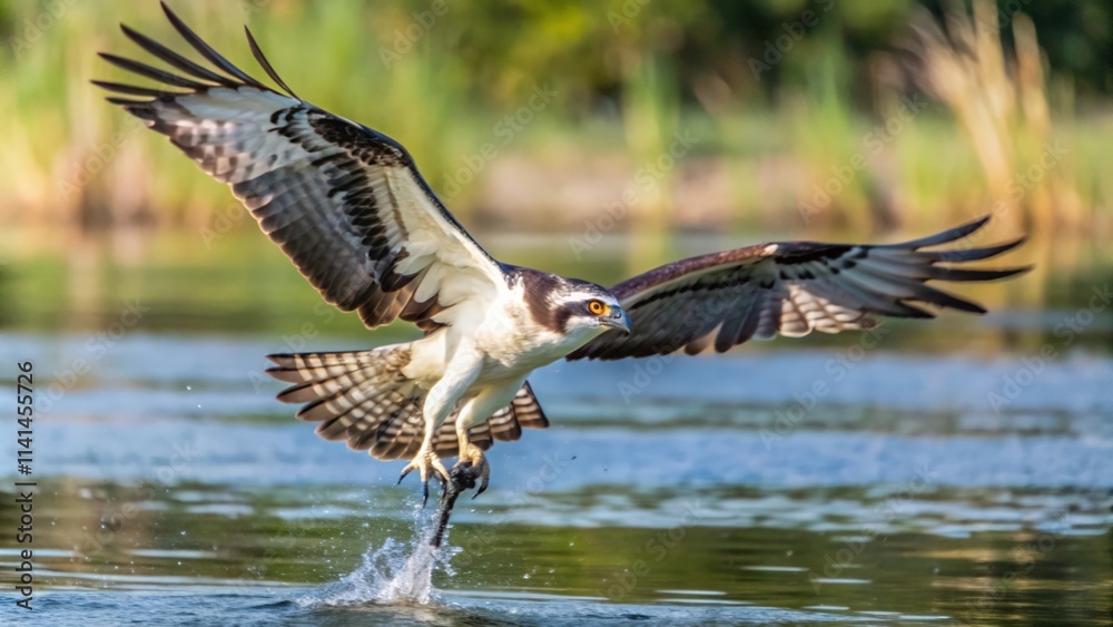 Fototapeta premium Osprey in Flight Emerging from Water with Prey