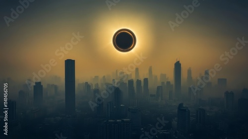 Apocalyptic Cityscape: Eclipse Over Shadowed Metropolis