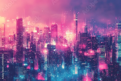 Neon Cityscape Illuminated At Night A Futuristic View