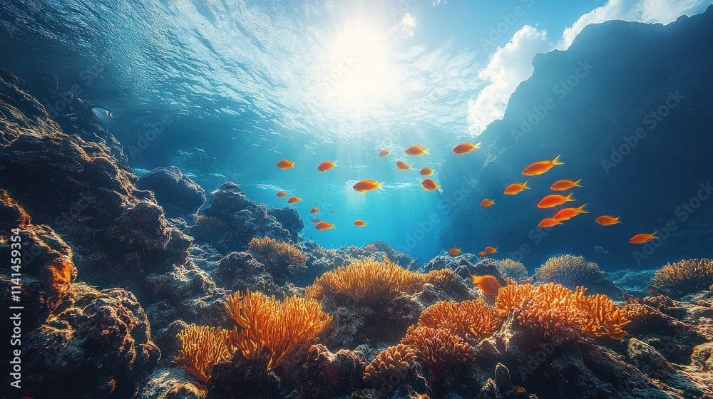 Fototapeta premium Vibrant underwater scene with coral and fish