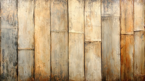 A rustic wooden wall featuring a blend of muted colors  showcasing texture and weathered patterns  ideal for background use.