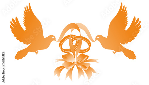 illustration of doves, ribbons and wedding rings on a white background. for invitation cards and Valentine's Day.