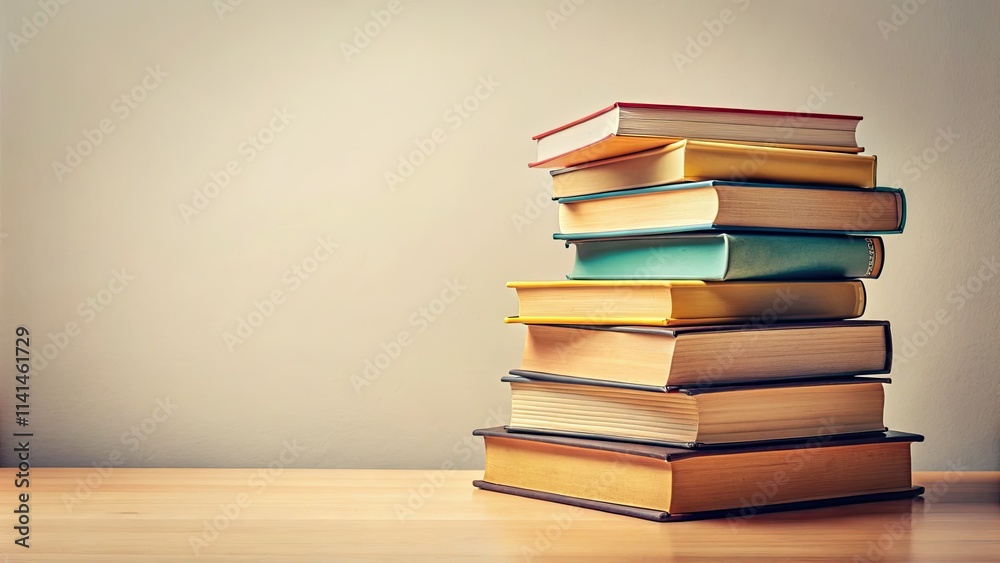 Clean lines, simple shapes: a book stack representing education, reading, and quiet study. Clean lines, simple shapes: a book stack representing education, reading, and quiet study.