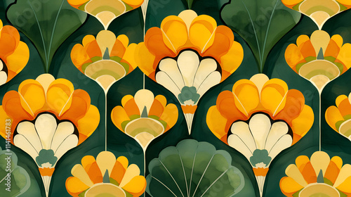 Stylized Vibrant Flowers in Bold Orange and Yellow