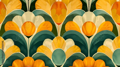 Colorful and Textured Floral Motif on Deep Green