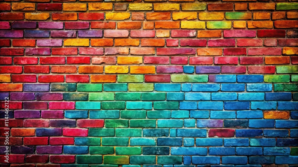 Colorful brick wall with a vibrant array of hues , rainbow, pattern, vibrant, texture, background, decoration, architecture Colorful brick wall with a vibrant array of hues , rainbow, pattern, vibrant, texture, background, decoration, architecture