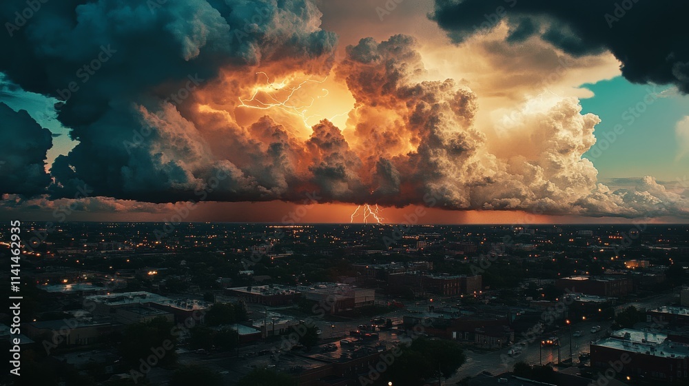 A dramatic sunset casts vibrant colors through dense clouds above a city skyline, creating a striking and atmospheric scene. A dramatic sunset casts vibrant colors through dense clouds above a city skyline, creating a striking and atmospheric scene.