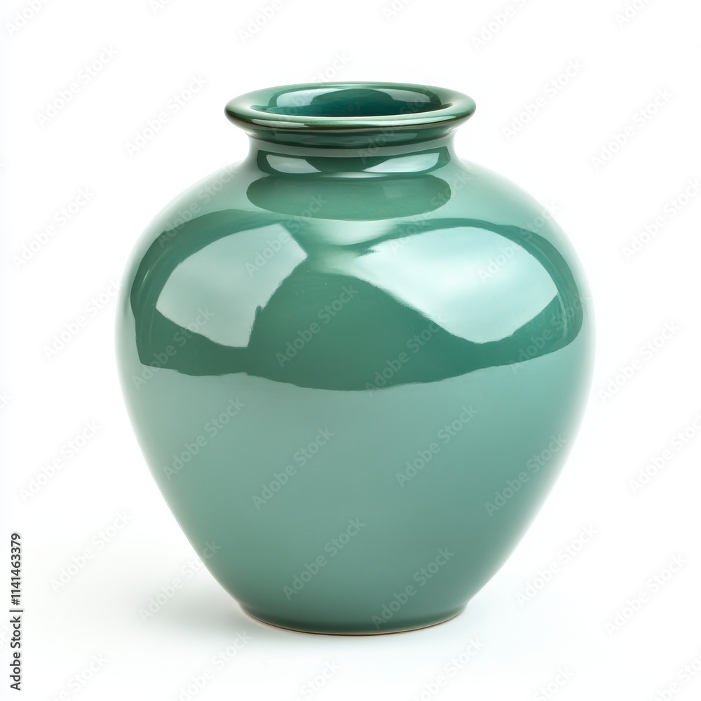 Teal ceramic vase, glossy finish, round shape, isolated on white. Teal ceramic vase, glossy finish, round shape, isolated on white.