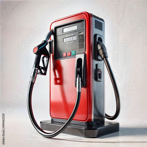 Digital illustration of a red gas pistol with gasoline dispenser pumps.