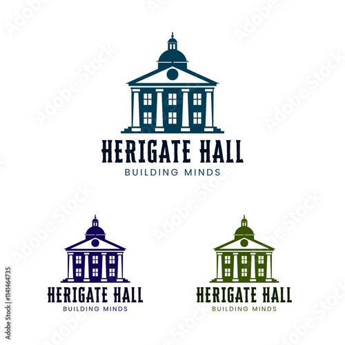 Heritage Hall building design depicts architectural intellect logo design. ideal for showcasing historical landmarks, academic institutions, and urban landscapes. EPS Layered Vector File