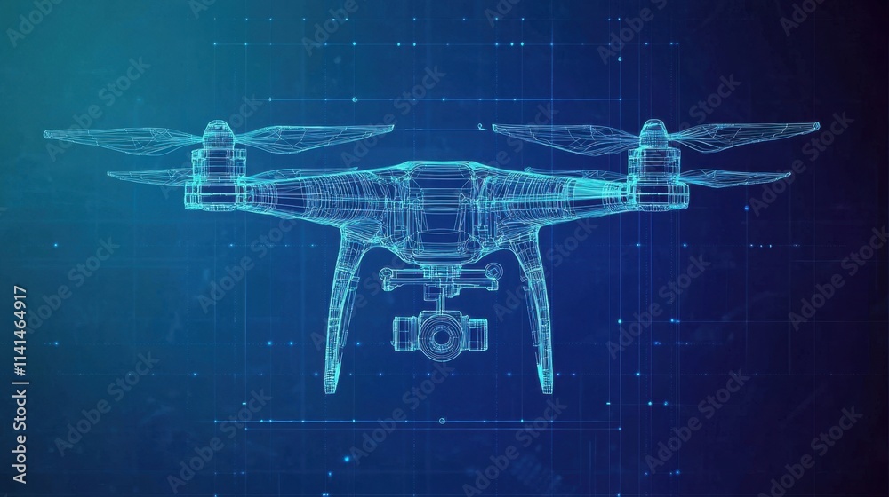 Technical drawing representing a quadcopter in a vector format. Technical drawing representing a quadcopter in a vector format.