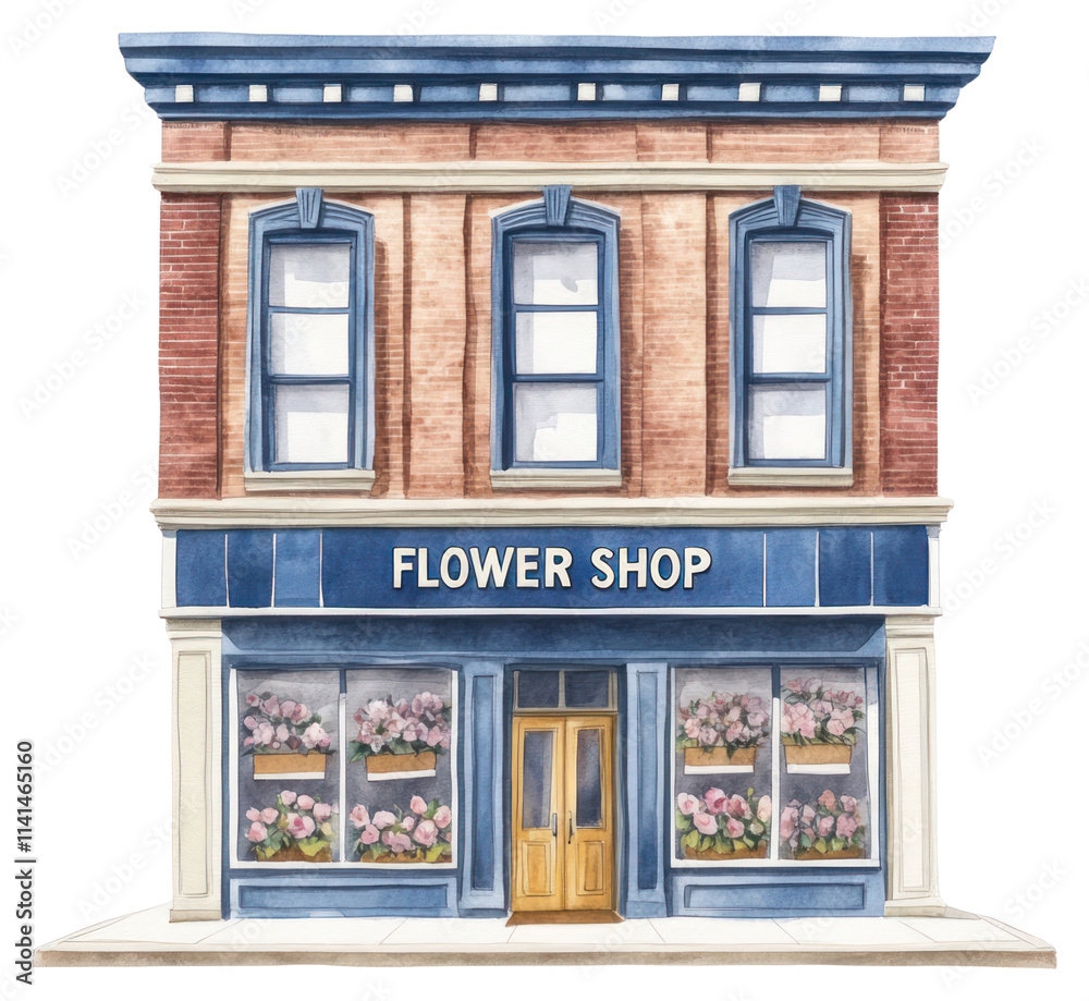 Obraz premium PNG American classic retail building shop illustration watercolor.