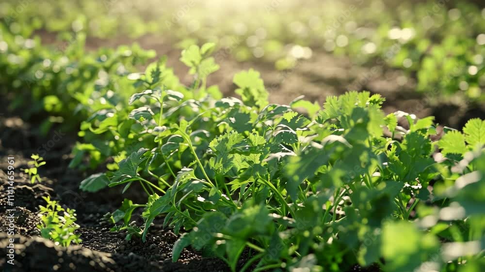Vibrant Coriander Field at Golden Hour Vibrant Coriander Field at Golden Hour