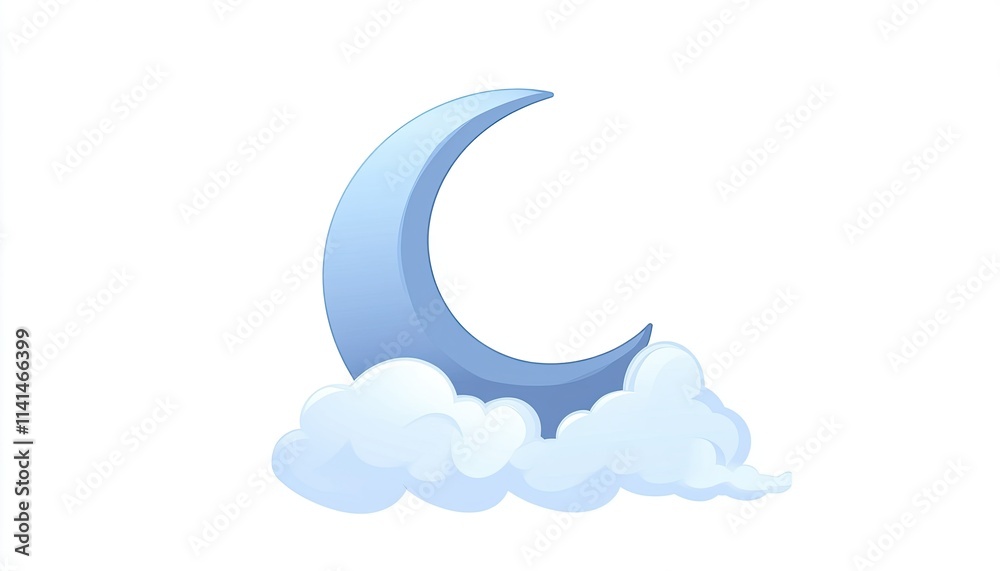 Clipart vector graphic of a crescent moon and clouds, on a white background, with a simple design, bold colors, flat colors Clipart vector graphic of a crescent moon and clouds, on a white background, with a simple design, bold colors, flat colors
