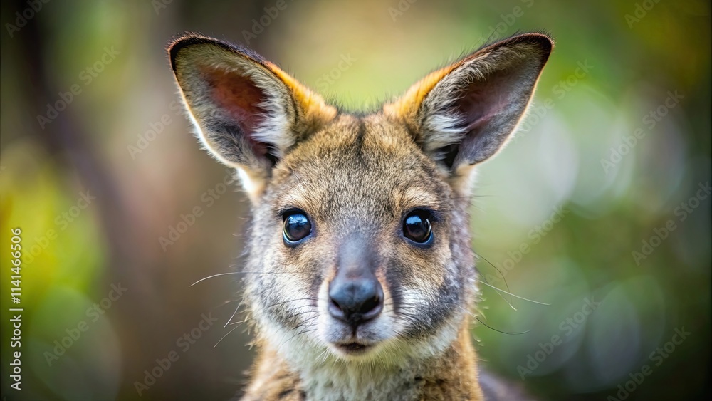 Fototapeta premium Close up of a cute wallaby face, wallaby, Australian, closeup, adorable, marsupial, wildlife, fluffy, cute, animal, mammal, portrait