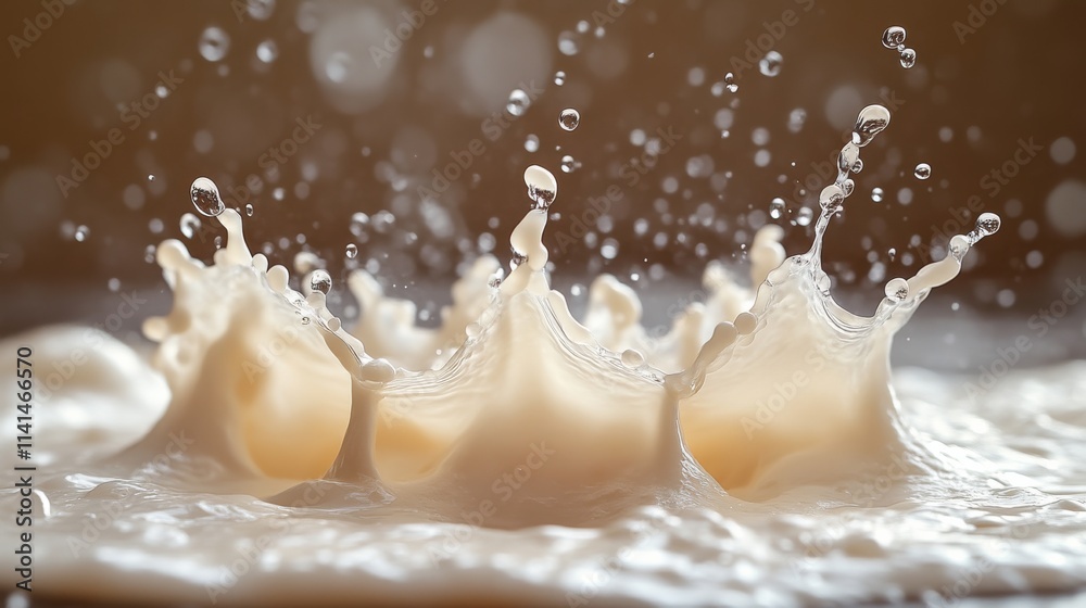 Milk splash with droplets in motion, close