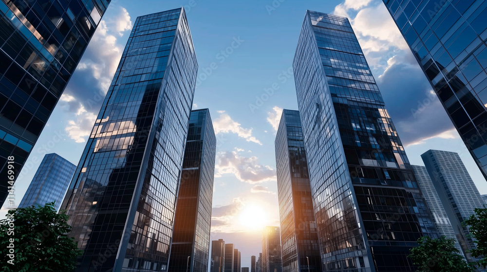 Background of Bottom view of office building in a city scape.
Background of Bottom view of office building in a city scape.