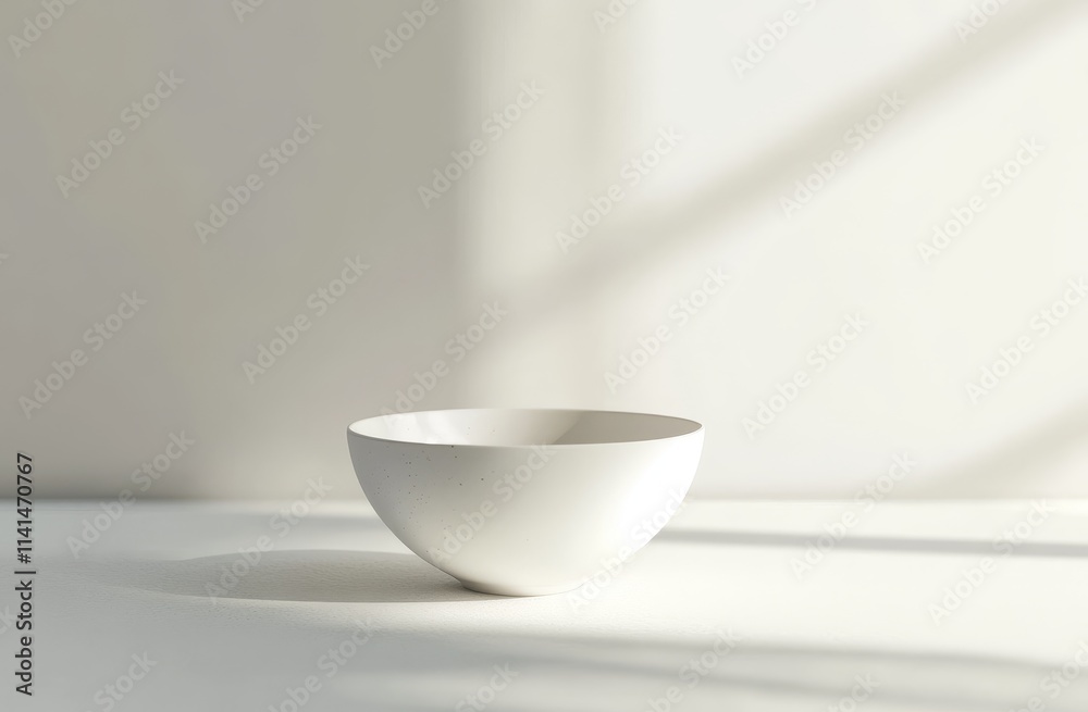 Empty white bowl on white background with sunlight shadows. Empty white bowl on white background with sunlight shadows.