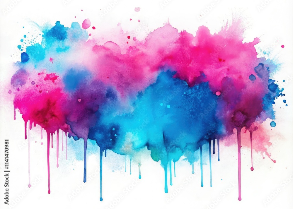 Fototapeta premium Abstract Watercolor Drip Banner Design, Pink Blue Stain
