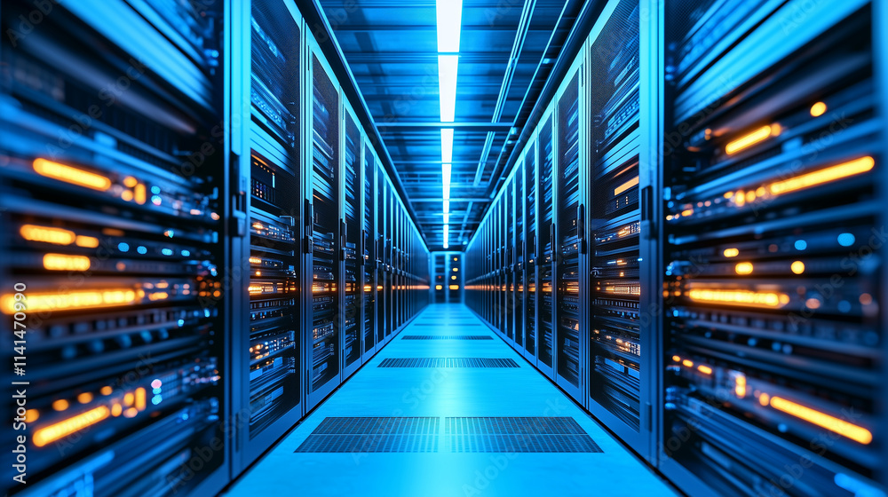 Rows of servers in a busy data center hallway
Rows of servers in a busy data center hallway