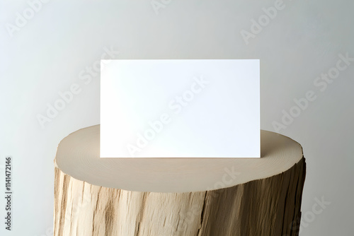 Minimalistic blank card placed on a smooth wooden surface for design purposes. photo