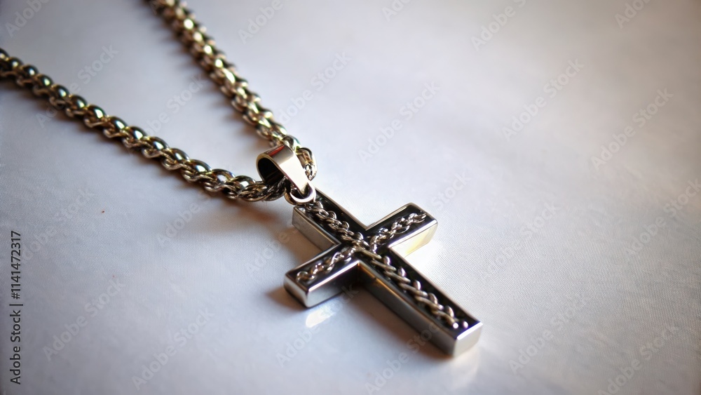 Silver Chain with Intricate Cross Pendant Silver Chain with Intricate Cross Pendant