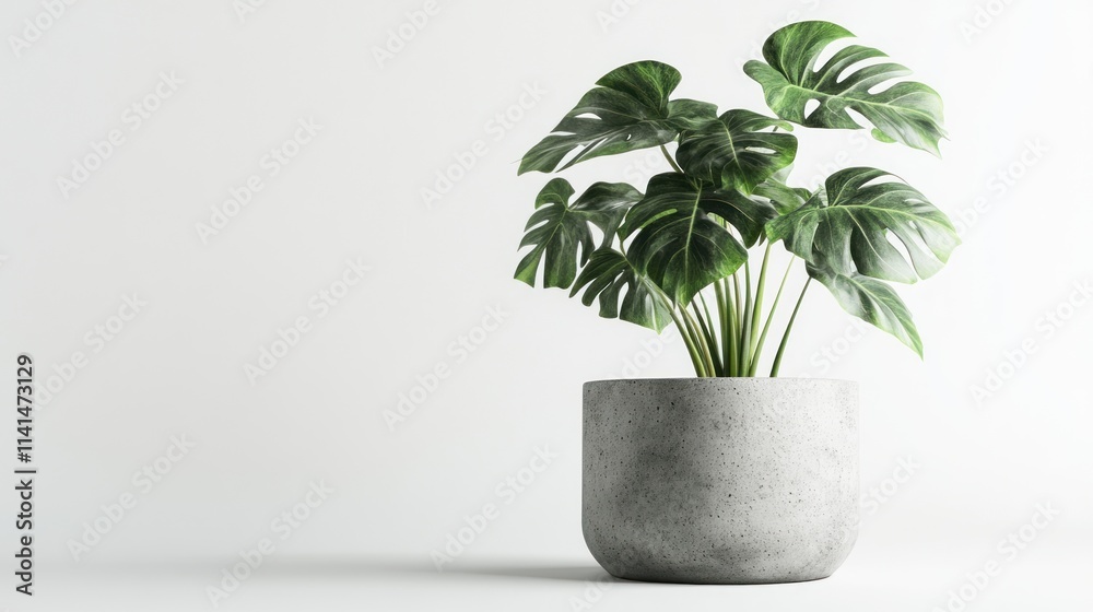 A potted plant with large leaves in a minimalist setting. A potted plant with large leaves in a minimalist setting.