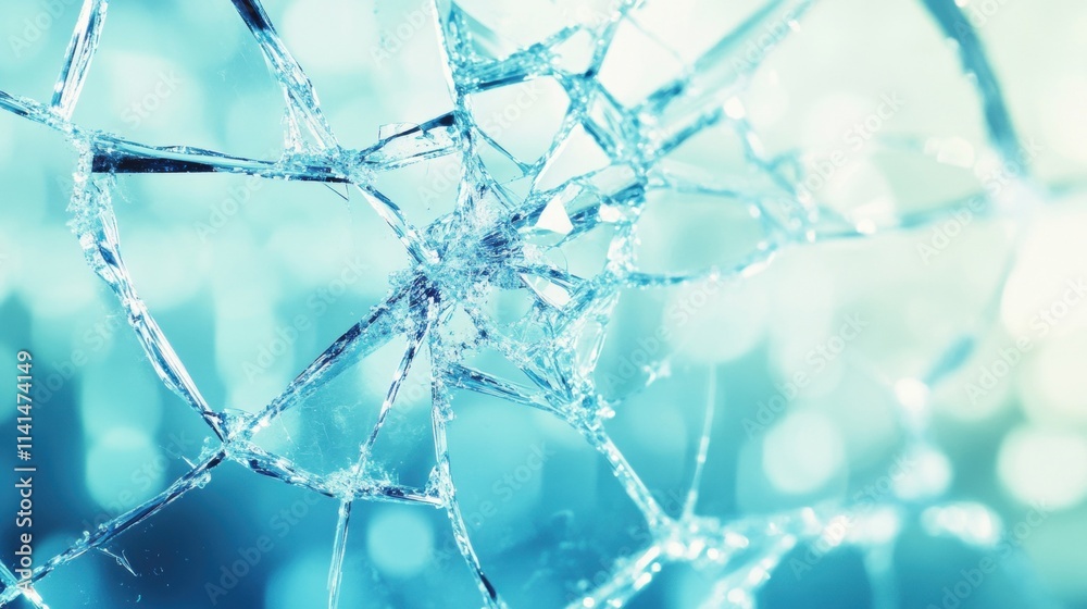 Shattered glass fragments sparkle and reflect light, creating an intricate web of patterns against a soft, blurred background Shattered glass fragments sparkle and reflect light, creating an intricate web of patterns against a soft, blurred background
