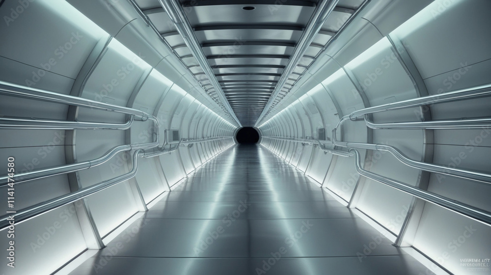 White neon glow empty corridor tunnel spaceship White neon glow empty corridor tunnel spaceship