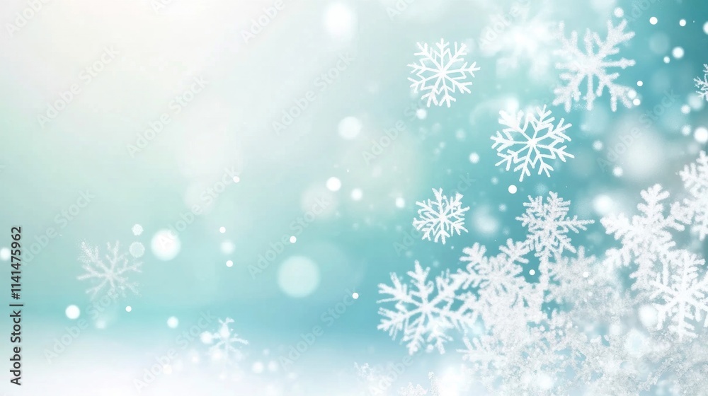 Delicate snowflakes fall gently in a tranquil winter landscape, casting a calm and serene ambiance across the scene Delicate snowflakes fall gently in a tranquil winter landscape, casting a calm and serene ambiance across the scene