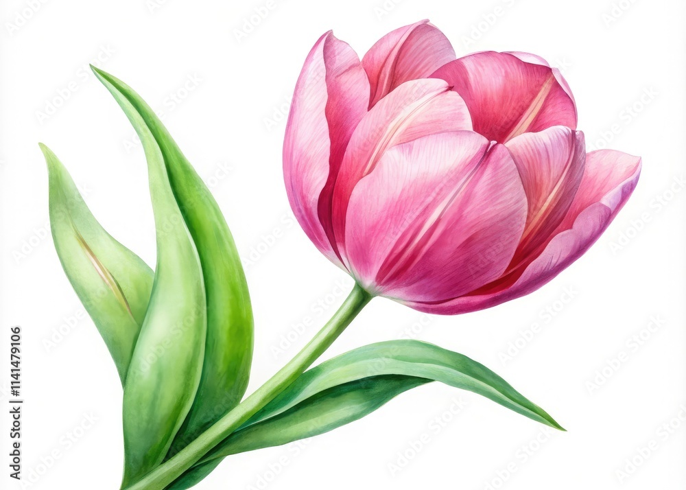 Naklejka premium Minimalist Pink Tulip Watercolor Illustration