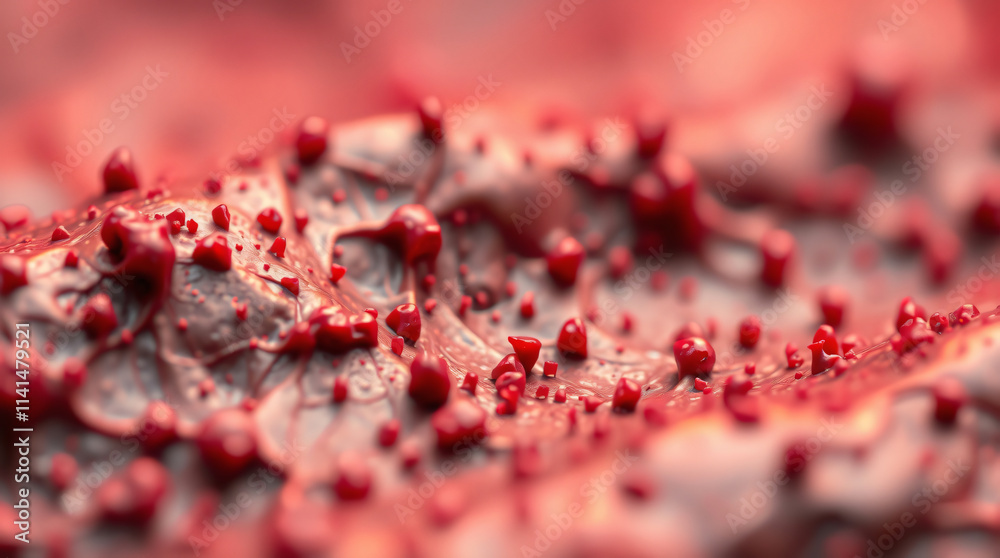 Crimson Microscopic Landscape Abstract Cellular Texture Close-Up Crimson Microscopic Landscape Abstract Cellular Texture Close-Up