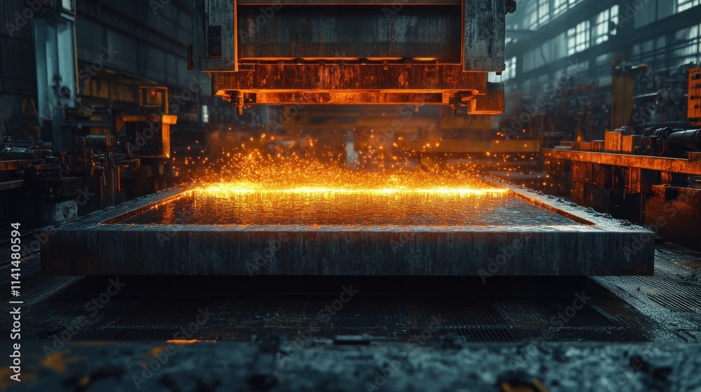 Molten metal being poured in industrial background Molten metal being poured in industrial background