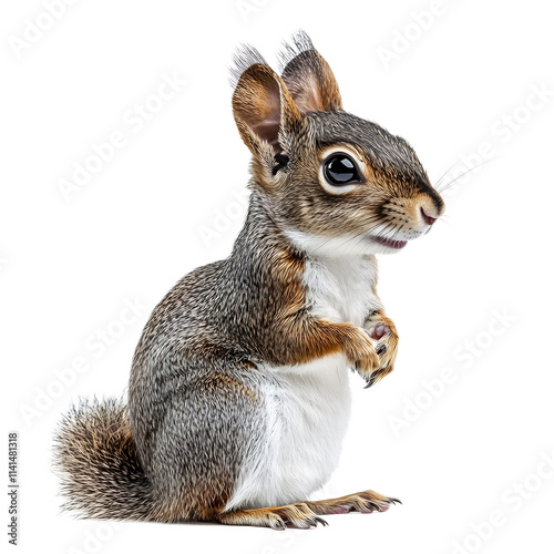 Curious Squirrel Sitting on White Background Observing Closely