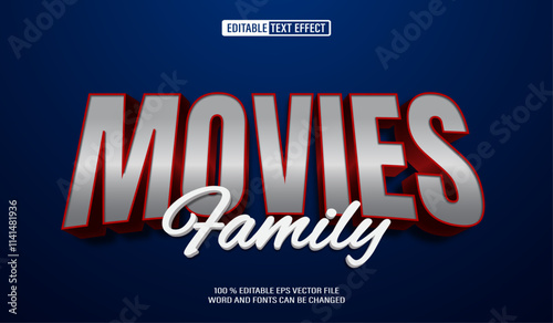 Editable 3d text style effect - Movies Family Design text effect Template