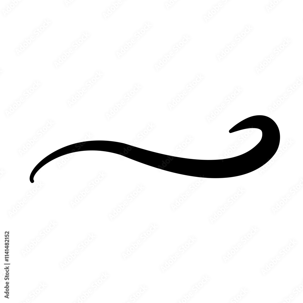 Swoosh underline, swish, swoop line vector. Caligraphic swivel curved. Element for typography. Black brush stroke. Isolated on white background. Retro style text tail
