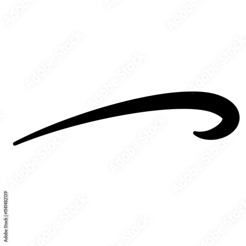 Swoosh underline, swish, swoop line vector. Caligraphic swivel curved. Element for typography. Black brush stroke. Isolated on white background. Retro style text tail