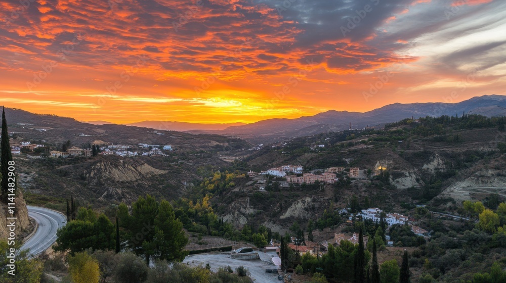 Fototapeta premium Scenic Sunset Over Rolling Hills and Nature in an Idyllic Landscape
