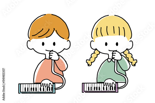 鍵盤ハーモニカを吹く子ども