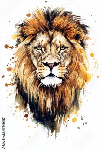 A majestic lion portrait surrounded by subtle splashes of color showcasing fierce beauty and natureвАЩs elegance. Generative AI photo