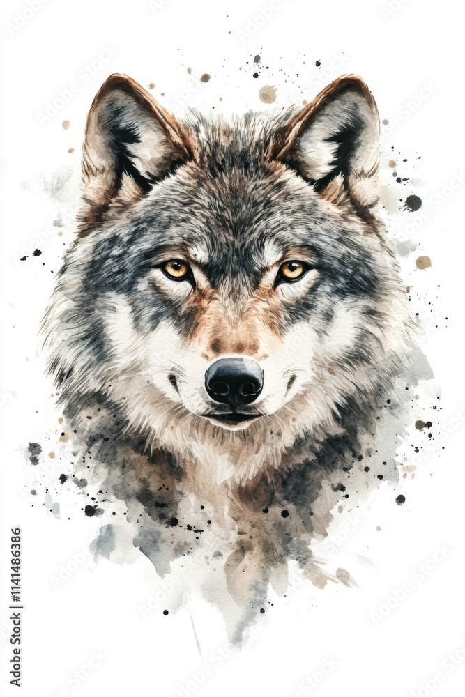 Obraz premium A striking portrait of a majestic wolf captured in classic watercolor style showcasing its piercing gaze and natural beauty. Generative AI
