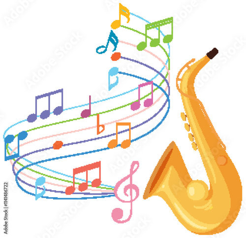 Colorful Music Notes and Saxophone