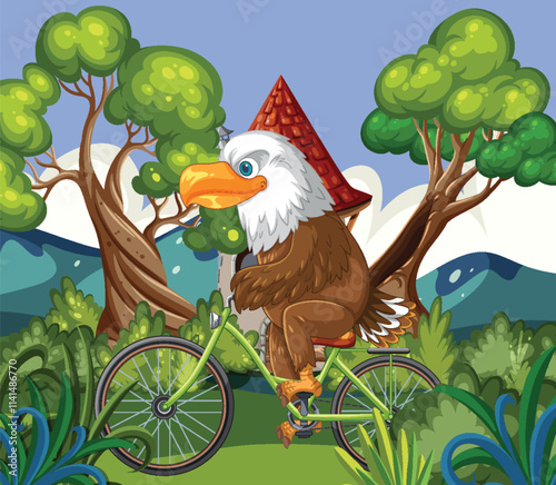 Eagle Riding a Bicycle in Forest