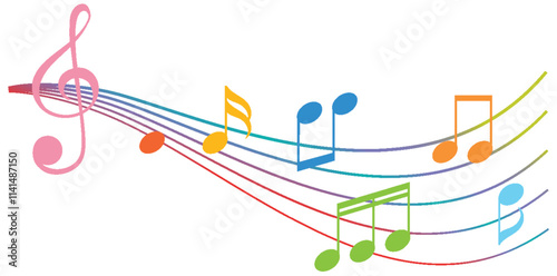 Colorful Musical Notes and Staff