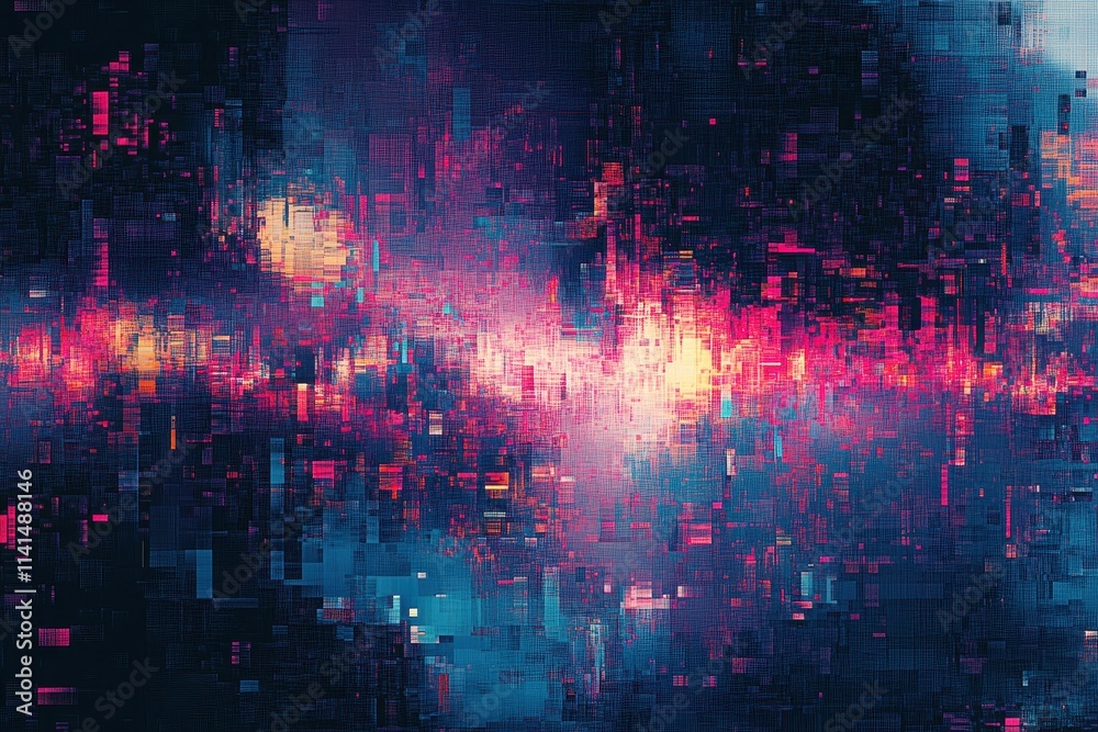Abstract Digital Mosaic Pattern in Pink Blue and Orange Hues Abstract Digital Mosaic Pattern in Pink Blue and Orange Hues