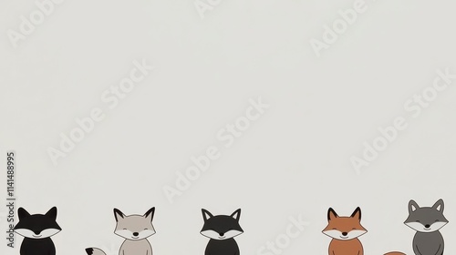 A charming illustration featuring six adorable foxes in different colors and expressions. photo