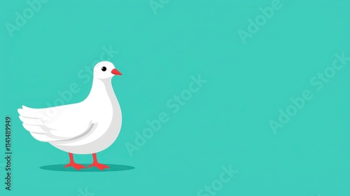 A charming illustration of a white dove standing against a teal background, perfect for various designs. photo