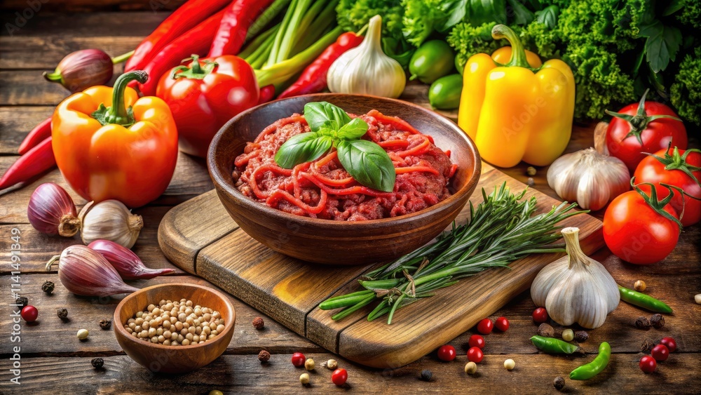 Bowl of Seasoned Ground Beef with Fresh Vegetables for Homemade Spaghetti Bolognese Cooking Inspiration Bowl of Seasoned Ground Beef with Fresh Vegetables for Homemade Spaghetti Bolognese Cooking Inspiration
